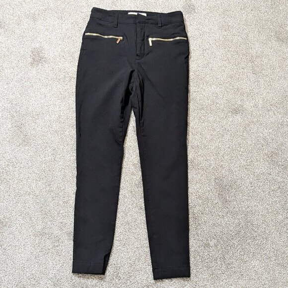MICHAEL KORS Black Mid-Rise Stretch Skinny Ankle Pants; Zip Accent; Size 2 - Picture 1 of 5